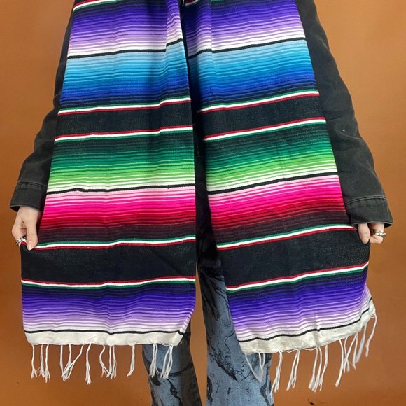 Serape Striped Oversized Scarf - Black - Handmade - One Size - Picture 4 of 5